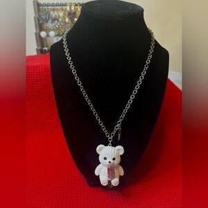 Hot Topic Silver Chain Necklace with White Bear Pendant